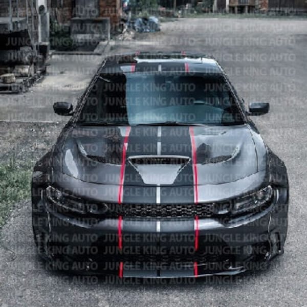 Dodge Challenger Racing Stripes Dual 10” For 2015+ Dodge Challenger With R/T Scatpack, Hellcat Large Stickers / Large Decal (Large Decals)