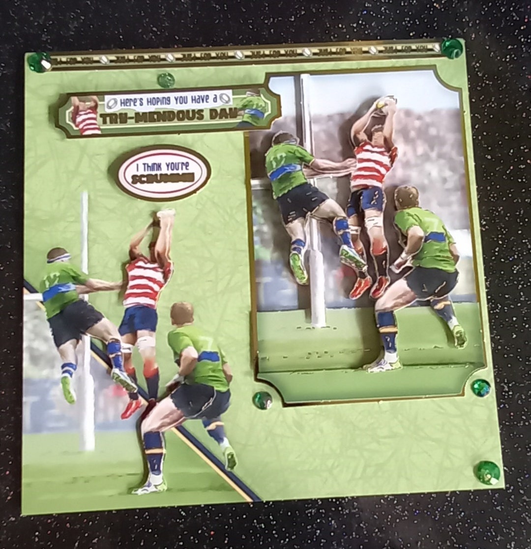 Hand Made Rugby Handmade Raised Foiled Decoupage Rugby Birthday/ Fathers Day Card,large ...