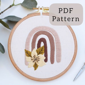 PDF pattern Boho Embroidery, Hand embroidery pattern, beginner embroidery PDF pattern, floral rainbow embroidery