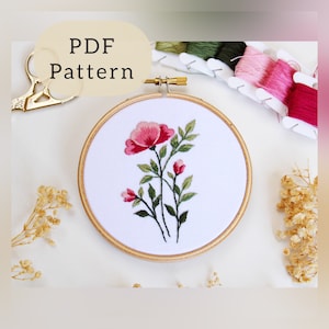 PDF pattern Floral Embroidery, Hand embroidery pattern, beginner embroidery PDF pattern, botanical embroidery designs, Flower bouquet