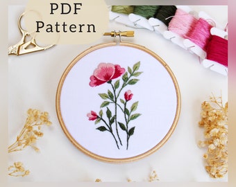 PDF pattern Floral Embroidery, Hand embroidery pattern, beginner embroidery PDF pattern, botanical embroidery designs, Flower bouquet