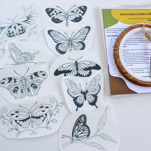 Stick and Stitch embroidery pattern, DIY embroidery patches, water soluble embroidery designs, beginner patterns, butterfly embroidery