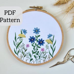 PDF pattern Floral Embroidery, Hand embroidery pattern, beginner embroidery PDF pattern, botanical embroidery designs, wild flowers pdf