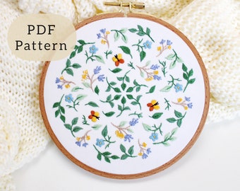 PDF pattern Embroidery tutorial, Hand embroidery pattern, beginner embroidery PDF pattern, botanical embroidery designs, how to embroidery