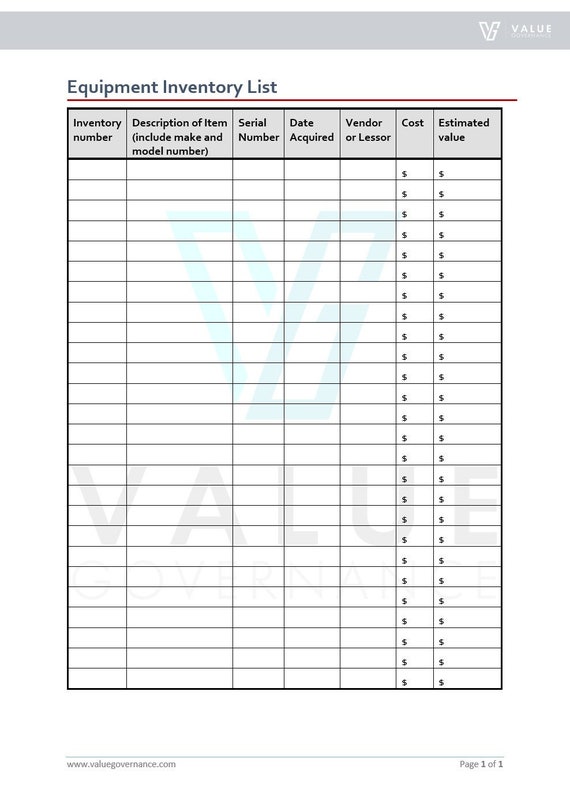 Checklist Equipment Inventory List Etsy