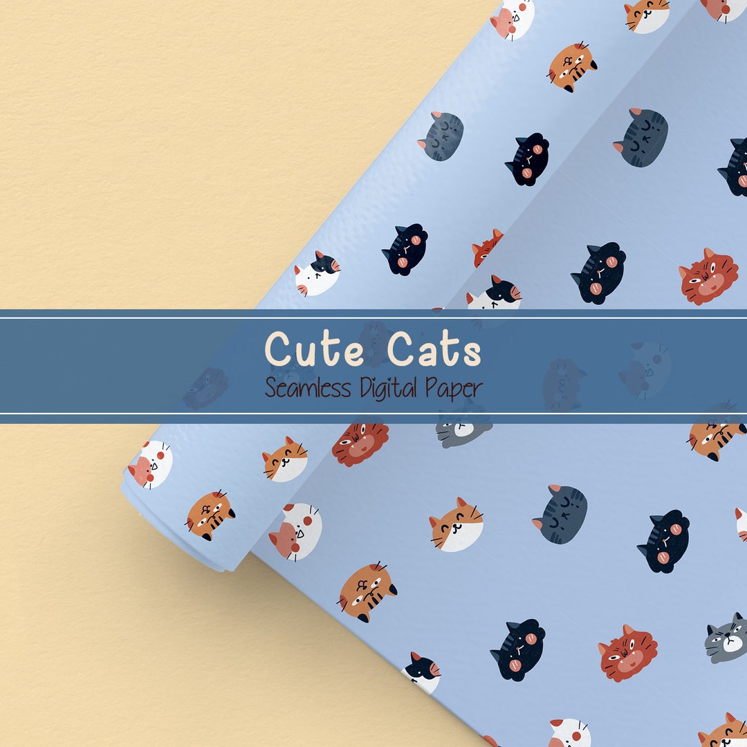 Cute Handrawn Kitten Cat Seamless Digital Paper Pattern - Etsy