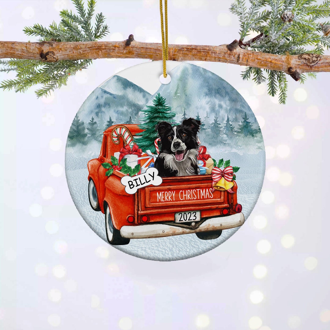 Border Collie Red Truck Christmas Ornament Funny Border Etsy