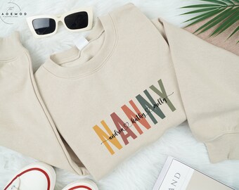 Sweat nounou personnalisé avec nom des petits-enfants, col rond grand-mère, nounou personnalisée, cadeau nounou des petits-enfants, cadeau grand-mère, cadeau de grossesse