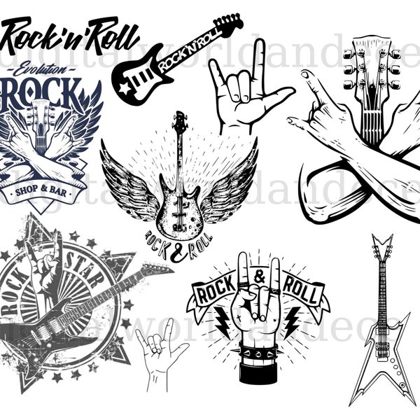 Rock 'n Roll Svg - Guitar Svg - Rock Star Svg - Svg Eps Dxf Pdf Png