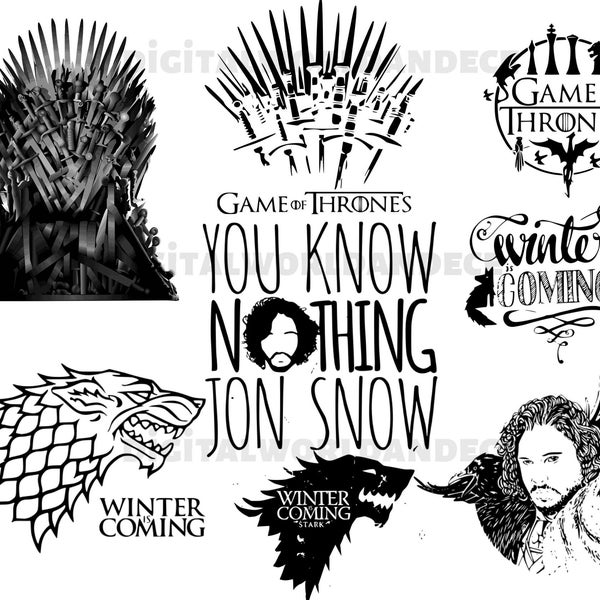 Game Of Thrones Bundle Svg - You Know Nothing Jon Snow - Winter İs Coming - Impressions numériques - Fichier Svg pour Cricut - Svg Png Pdf Eps Dxf Files