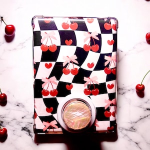 DIGITAAL | Afdrukbaar transparant inzetstuk, kers, kersen, kromgetrokken, geruit, rood, roze, zwart, wit