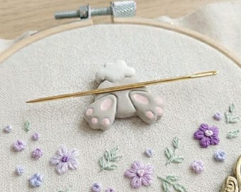 Easter Bunny Needle Minder: Handmade Polymer Clay Magnetic Keeper. Embroidery & Cross Stitch Gift