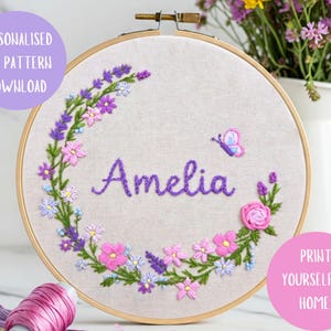 Girls Name Hoop Embroidery Pattern: Wildflower Wreath (PDF)