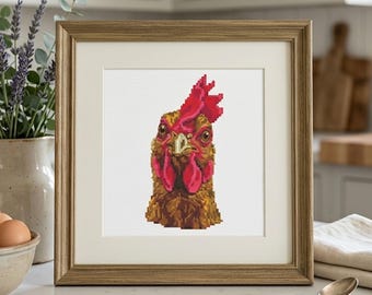 Motif de point de croix poulet désapprobateur. Modèle de couture facile pour débutant. Téléchargement numérique instantané