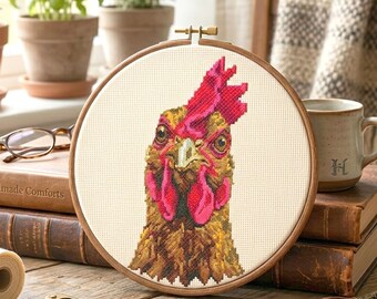 Disapproving Chicken Cross Stitch Pattern. Easy Beginner stitching template. Instant Digital Download