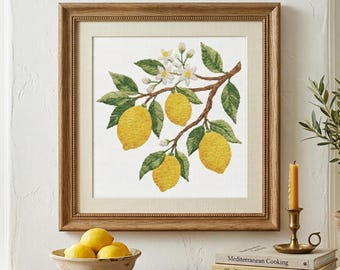Lemon Blossom Cross Stitch Pattern. Easy Beginner stitching template. Instant Digital Download