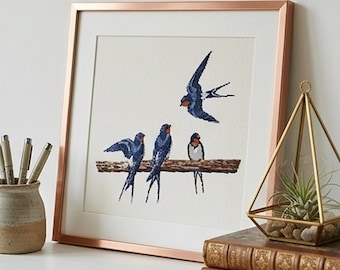 Hirondelles modèle de point de croix PDF. Modèle de couture facile pour débutant. Téléchargement numérique instantané