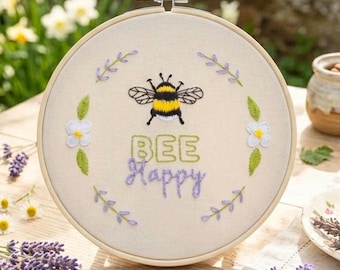 Beginners Bee Hand Embroidery Tutorial | Spring Bee Embroidery Sampler | Bee & Flowers Embroidery Pattern | Instant Download PDF Template.