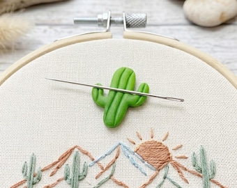 Cactus Needle Minder: Handmade Polymer Clay Magnetic Keeper. Embroidery & Cross Stitch Gift