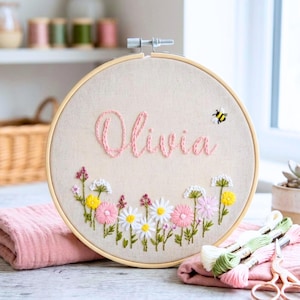 初心者向け刺繍ネームパターン。カスタム手縫いテンプレート。出産報告デザイン
