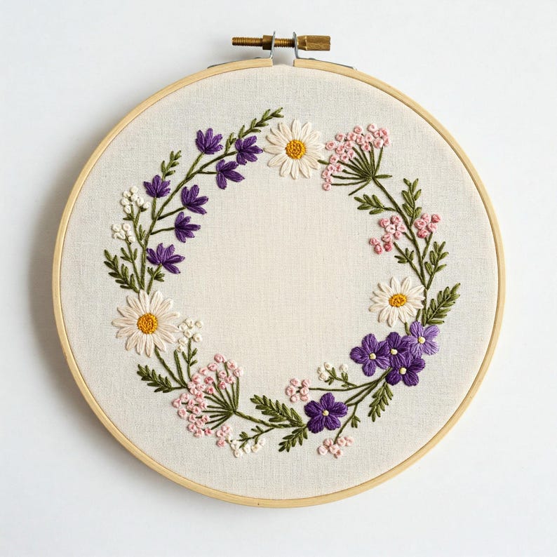 Wildflower Wreath Hand Embroidery Pattern | Floral Hoop Template | Wild ...