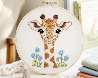 Giraffe Hand Embroidery Pattern. Safari Animal Hoop Template. Beginner Friendly Tutorial