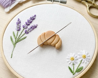 Croissant Needle Minder: Handmade Polymer Clay Magnetic Keeper. Embroidery & Cross Stitch Gift