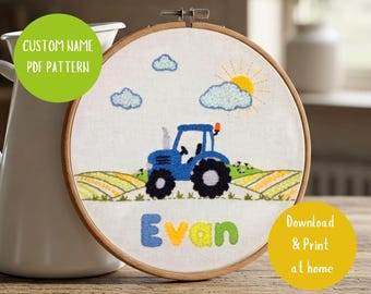 Tractor Embroidery Design: Custom Name Nursery Hoop (PDF Pattern)