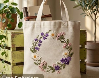 Wildflower Wreath Hand Embroidery Pattern | Floral Hoop Template | Wild Flower Wreath Embroidery Tutorial | Instant Digital Download PDF.