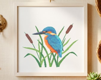 Modèle de point de croix martin-pêcheur. Modèle de couture facile pour débutant. Téléchargement numérique instantané