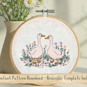 Runner Duck Embroidery Pattern: Cottagecore Floral Design (Digital Download)