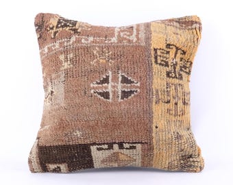 Funda de almohada rústica, cojín Kilim vintage, cojín bohemio de 40 x 40 cm, cojín turco hecho a mano, regalo de inauguración de la casa, regalo familiar.