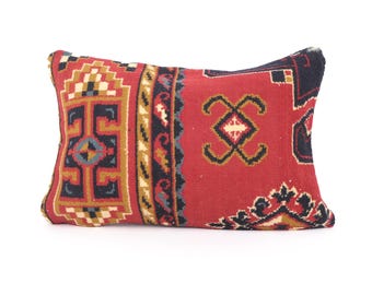 Rustic Pillow Case,Vintage Rug Kilim Pillow, Boho Rug Throw Pillow 16x24 Handmade Turkish Rug Pillows, Housewarming Gift,Family Gift