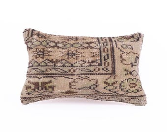 Vintage Kilim Pillow, 12X20 Turkish Kilim Pillow, Decorative Throw Pillow, Boho Pillow, Tribal Pillow, Aztec Pillow, Floor Cushion Cover