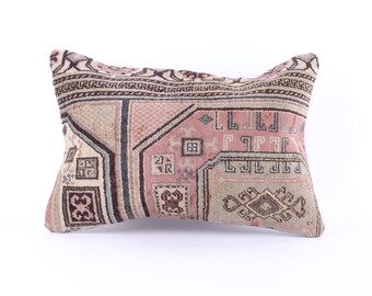 Rustic Pillow Case,Vintage Rug Kilim Pillow, Boho Rug Throw Pillow 16x24 Handmade Turkish Rug Pillows, Housewarming Gift,Family Gift