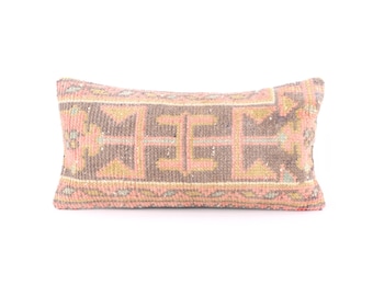 Vintage Kilim Pillow, 10X20 Turkish Kilim Pillow, Decorative Throw Pillow, Boho Pillow, Tribal Pillow, Aztec Pillow, Floor Cushion Cover