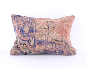 Rustic Pillow Case,Vintage Rug Kilim Pillow, Boho Rug Throw Pillow 16x24 Handmade Turkish Rug Pillows, Housewarming Gift,Family Gift