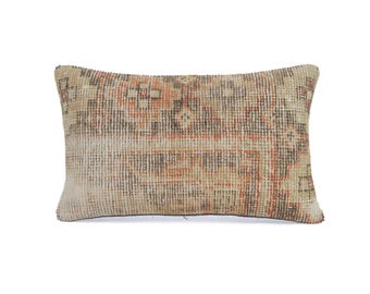 Vintage Kilim Pillow, 12X20 Turkish Kilim Pillow, Decorative Throw Pillow, Boho Pillow, Tribal Pillow, Aztec Pillow, Floor Cushion Cover