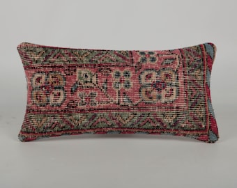 Vintage Kilim Pillow, 10X20 Turkish Kilim Pillow, Decorative Throw Pillow, Boho Pillow, Tribal Pillow, Aztec Pillow, Floor Cushion Cover