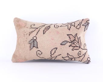 Vintage Kilim Pillow, 12X20 Turkish Kilim Pillow, Decorative Throw Pillow, Boho Pillow, Tribal Pillow, Aztec Pillow, Floor Cushion Cover