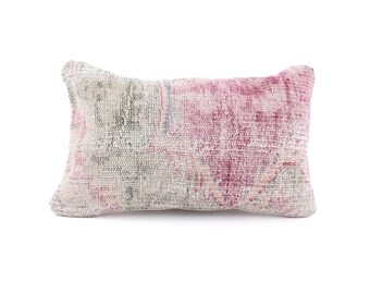 Vintage Kilim Pillow, 12X20 Turkish Kilim Pillow, Decorative Throw Pillow, Boho Pillow, Tribal Pillow, Aztec Pillow, Floor Cushion Cover