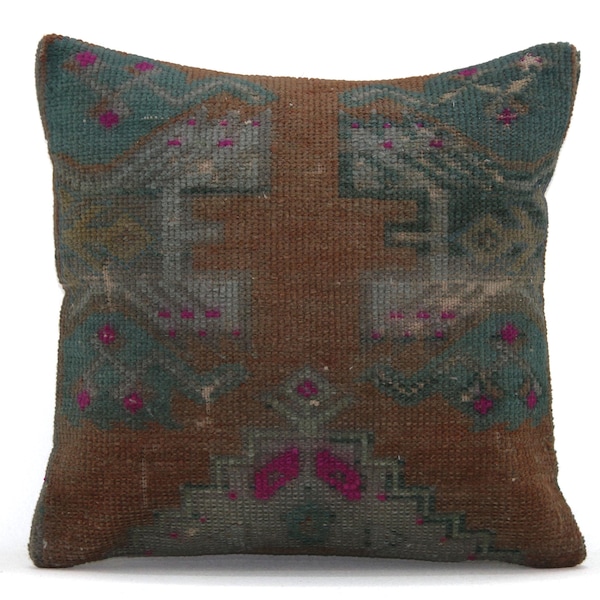 Turkish Kilim Pillow Cover , Multi Color Boho Kilim Cushion Cover 16 x 16 inch , Geometric Kilim , Southwestern style Pillow Cover