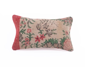 Vintage Kilim Pillow, 12X20 Turkish Kilim Pillow, Decorative Throw Pillow, Boho Pillow, Tribal Pillow, Aztec Pillow, Floor Cushion Cover