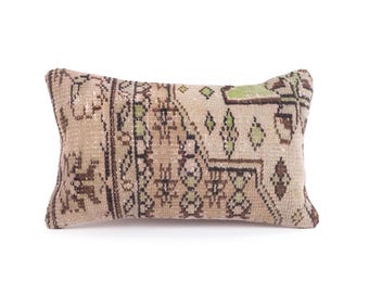 Vintage Kilim Pillow, 12X20 Turkish Kilim Pillow, Decorative Throw Pillow, Boho Pillow, Tribal Pillow, Aztec Pillow, Floor Cushion Cover