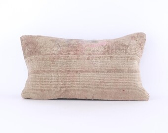 Vintage Kilim Pillow, 12X20 Turkish Kilim Pillow, Decorative Throw Pillow, Boho Pillow, Tribal Pillow, Aztec Pillow, Floor Cushion Cover