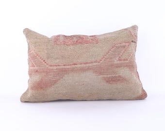 Rustic Pillow Case,Vintage Rug Kilim Pillow, Boho Rug Throw Pillow 16x24 Handmade Turkish Rug Pillows, Housewarming Gift,Family Gift