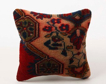 Vintage Kilim Pillow, 12x12 Turkish Kilim Pillow, Decorative Throw Pillow, Boho Pillow, Tribal Pillow, Aztec Pillow, Floor Cushion Cover