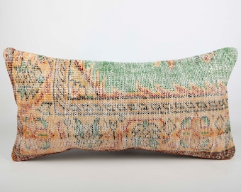 Boho lumbar pillow , long pillow , bed pillow , decorative pillow , rug pillow , anatolian pillow , unique pillow , turkish pillow rug cover