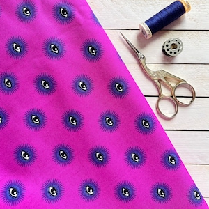 Tecido de algodão / Tula Pink / De La Luna / Eye See You / Clairvoyant / Roxo / OOP / Fat Quarter ou Half Yards