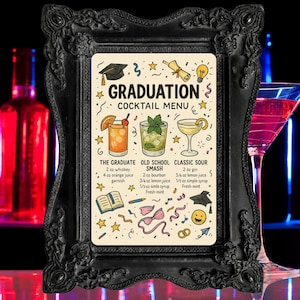 Hand-Drawn Graduation Cocktails Sign: Printable Drink Menu (Digital Download)